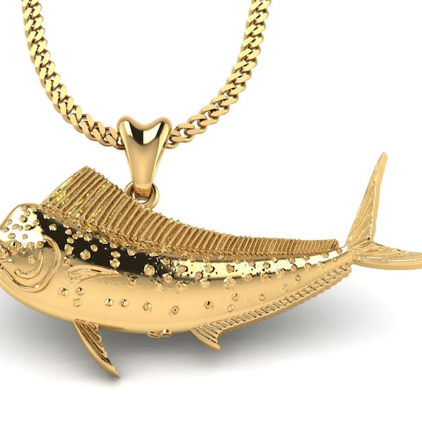 14k Gold Vermeil Mahi Mahi Dorado v.2 Fish Necklace, Mahi Charm, Mahi Mahi Pendant with Chain. Jewelry for Fishermen, Sportfish Jewelry