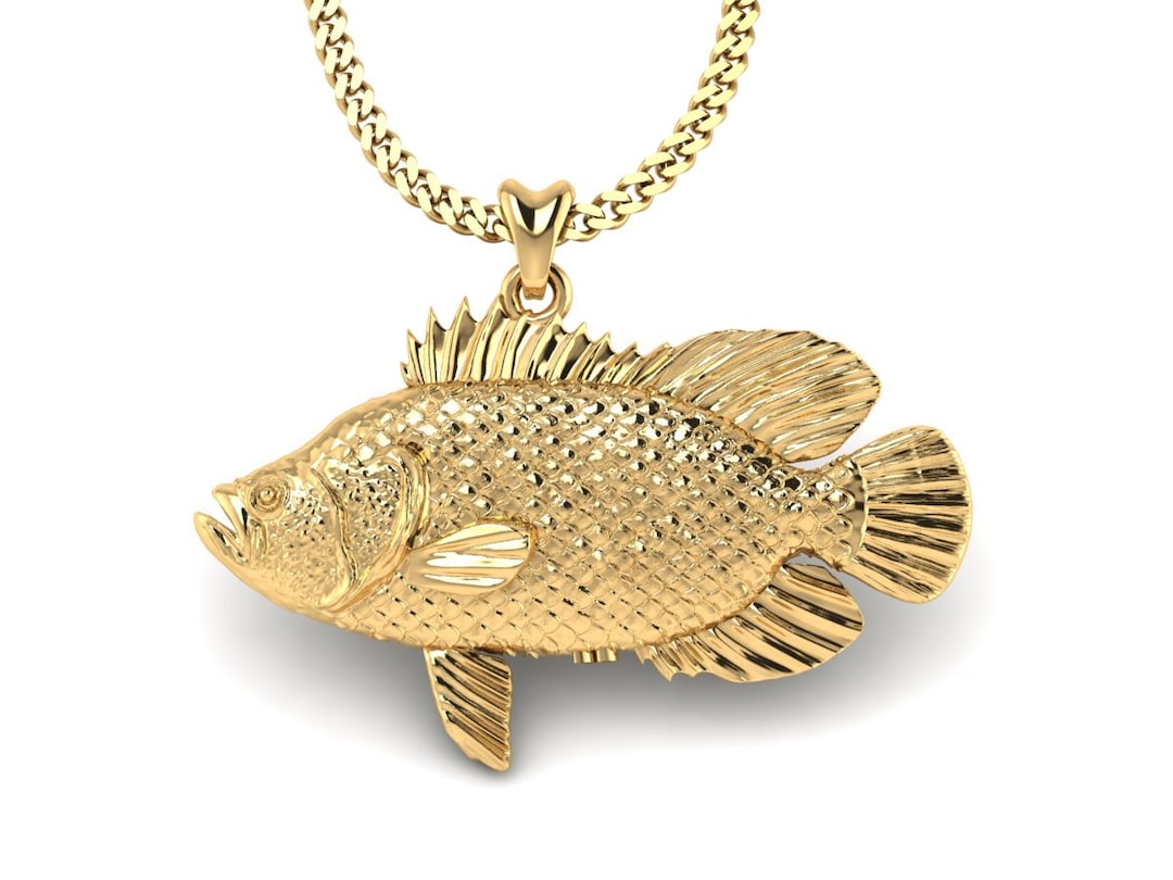 Theack Fish 14k Gold Tripletail Fish Necklace, Tripletail Fish Pendant With Chain ...