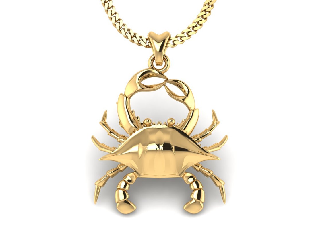 Gumbo Chain 14k Gold Blue Crab Necklace, Crab Pendant With Chain. Jewelry for ...