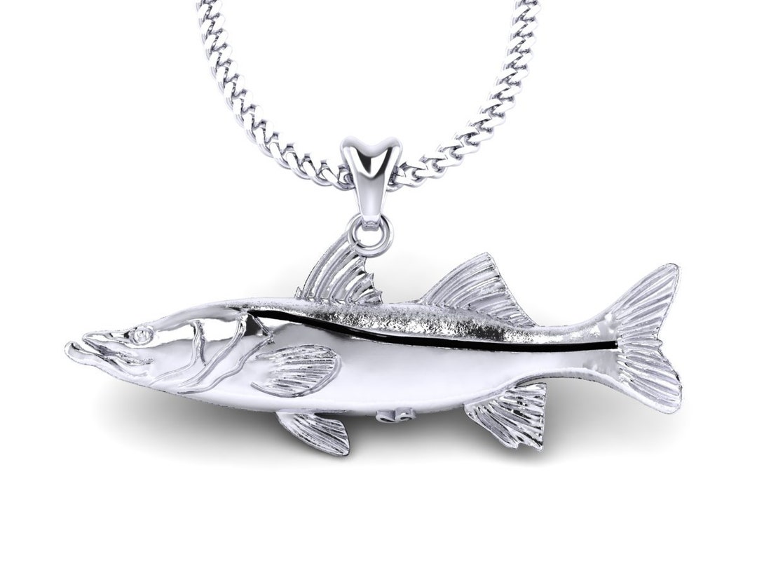 925 Sterling Silver Snook Fish Necklace, Snook Charm, Snook Pendant With Chain. Jewelry for