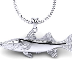 925 Sterling Silver Snook Fish Necklace, Snook Charm, Snook Pendant with Chain. Jewelry for Fishermen, Outdoorsmen, Sportfish Jewelry