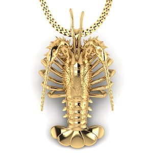 14k Gold Spiny Lobster Necklace, Spiny Lobster Pendant. Jewelry for Fishermen, Sportfish Jewelry. Thick Gold Plated Silver Jewelry.