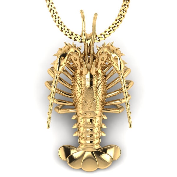 14k Gold Vermeil Florida Lobster Necklace, Florida Spiny Lobster Pendant with Chain. Jewelry for Fishermen Outdoorsmen, Sportfish Jewelry