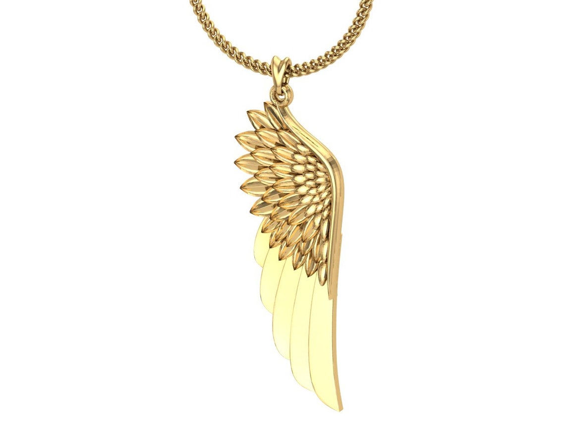 14k/18k Solid Gold Angel Wing 3D Pendant - Etsy