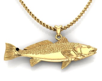 14k/18k Solid Gold Redfish 3D Pendant 