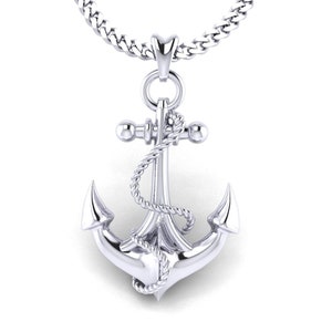 May include: A silver anchor pendant necklace with a rope detail. The anchor is a classic nautical symbol and is a popular choice for jewelry.