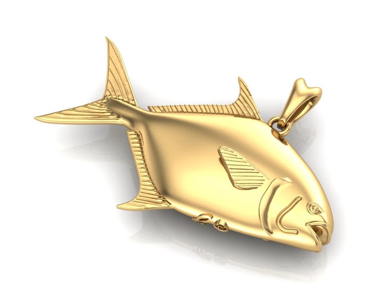 925 Sterling SilverYellow Gold Pompano Fish 3D Pendant