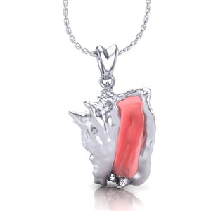 925 Sterling Silver Queen Conch Necklace, Conch Charm, Conch Pendant with Chain. Beach Jewelry, Ocean Jewelry, Marine Life Jewelry