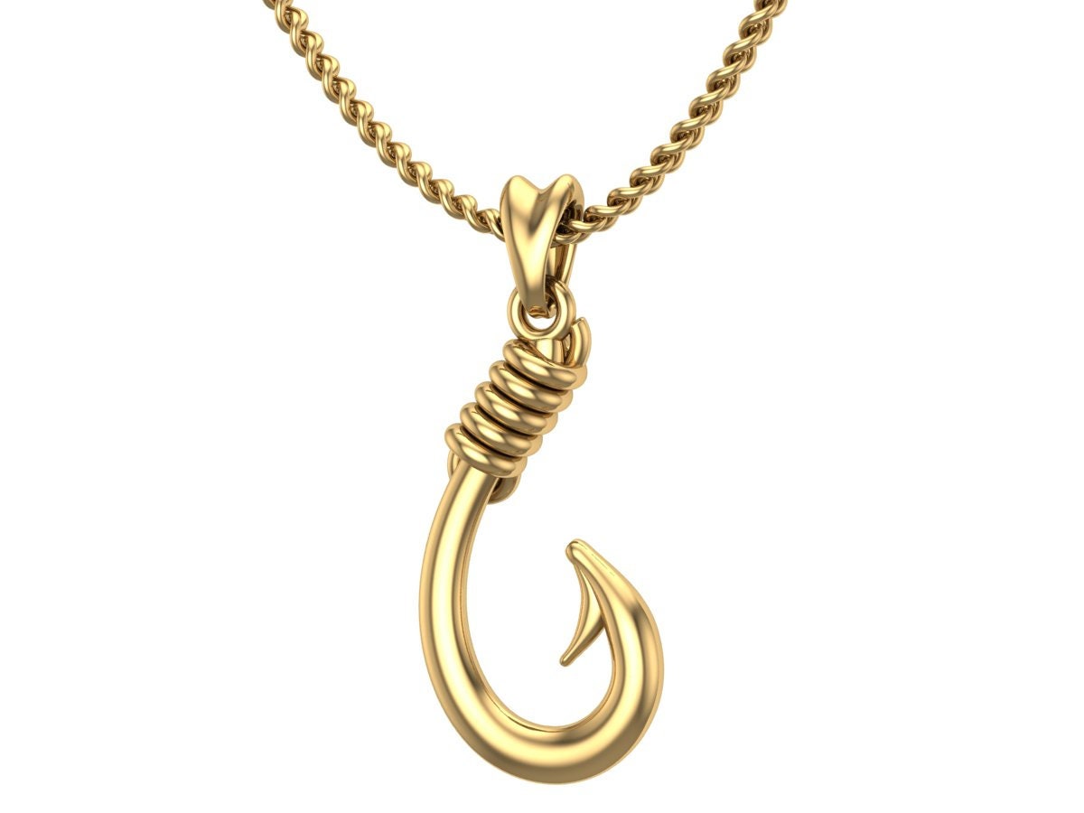 14k/18k Solid Gold Hook 3D Pendant Etsy
