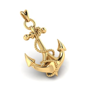 Solid Gold 14k, 18k Anchor Pendant, 3D Anchor Charm. Nautical Jewelry. Double Sided, Solid Pendant in Yellow or White Gold
