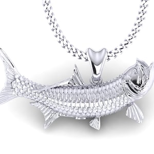 925 Sterling Silver Tarpon Fish Necklace, Tarpon Charm, Tarpon Pendant with Chain. Jewelry for Fishermen, Outdoorsmen, Sportfish Jewelry