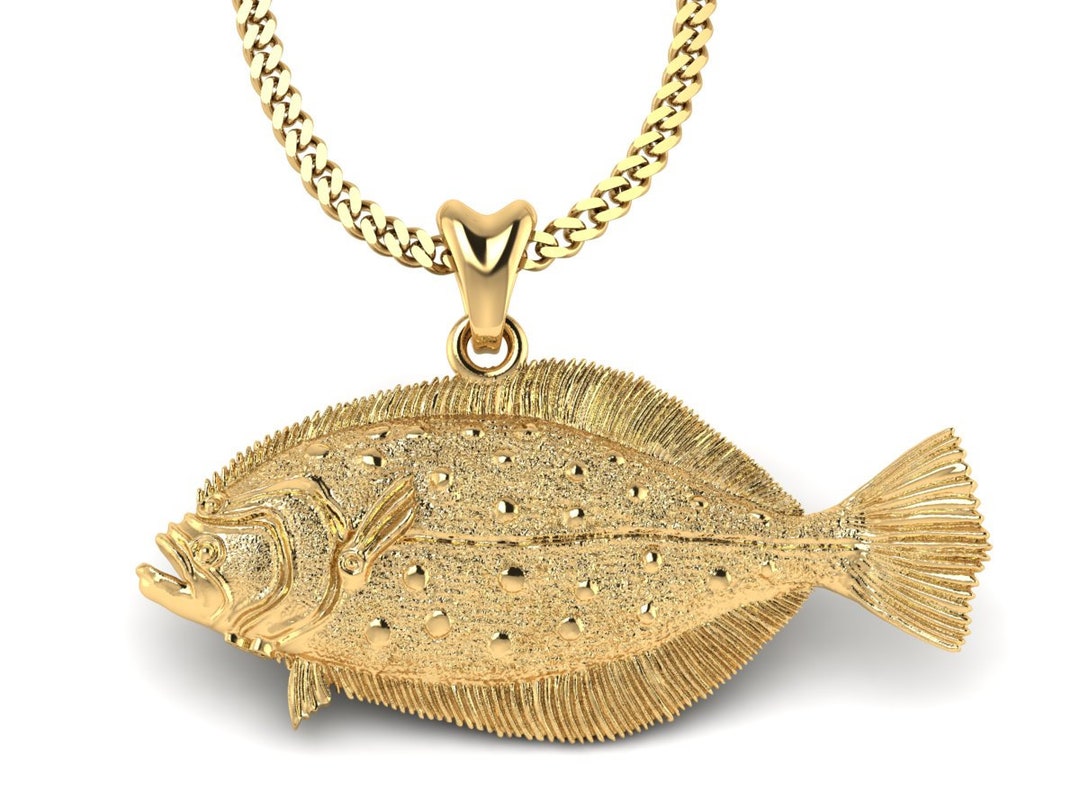 14k Gold Vermeil Flounder Fish Necklace, Flounder Charm, Flounder