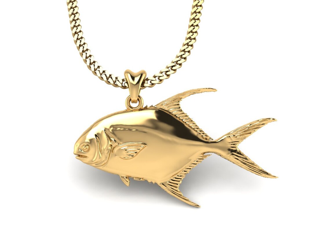 14k Gold Permit Fish Necklace, Permit Pendant With Chain. Jewelry