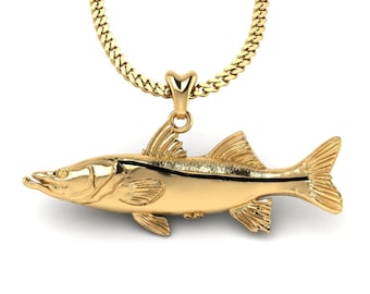 14k Gold Vermeil Snook Fish Necklace, Snook Charm, Snook Pendant with Chain. Jewelry for Fishermen, Outdoorsmen, Sportfish Jewelry