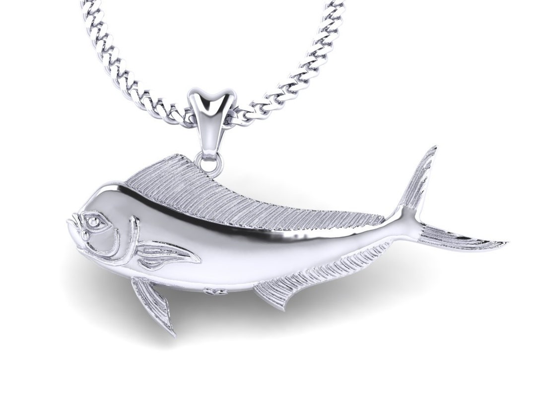 925 Sterling Silver Mahi Mahi Dorado Fish Necklace, Mahi Mahi Charm