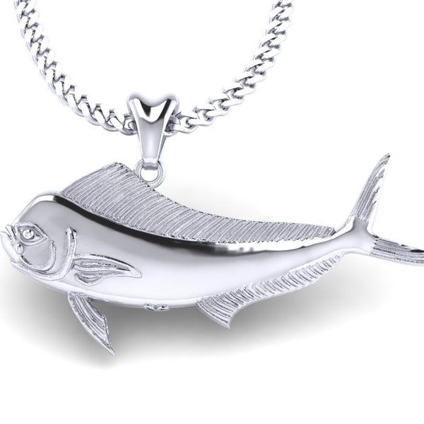 925 Sterling Silver Mahi Mahi Dorado Fish Necklace, Mahi Mahi Charm, Mahi Mahi Pendant with Chain. Jewelry for Fishermen, Sportfish Jewelry