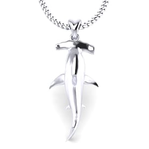 925 Sterling Silver Hammerhead Shark Necklace, Hammerhead Shark Pendant with Chain. Jewelry for Fishermen, Outdoorsmen, Sportfish Jewelry