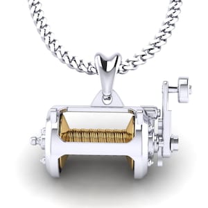 925 Sterling Silver Conventional Reel Necklace, Reel Charm, Reel Pendant with Chain. Jewelry for Anglers, Fishermen, Luxury Nautical Jewelry