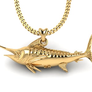 14k Gold Marlin Fish Necklace, Marlin Pendant with Chain. Jewelry for Fishermen, Sportfish Jewelry. Thick Gold Plated Silver Jewelry.