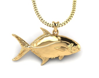 14k Gold Pompano Fish Necklace, Pompano Pendant With Chain. Jewelry for Fishermen, Sportfish Jewelry. Thick Gold Plated Silver Jewelry.