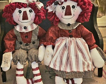 Vintage 1940s Raggedy Ann and Andy Doll Set: Handmade Country