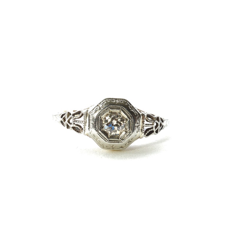Vintage Engagement Ring, Art Deco Rings, Diamond, Filigree, White Gold, Two Tone Gold image 2