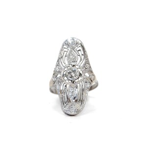 Vintage 14k White Gold Filigree Diamond Ring