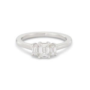 Three Emerald Cut Diamond Engagement Ring, 0.80 Carats
