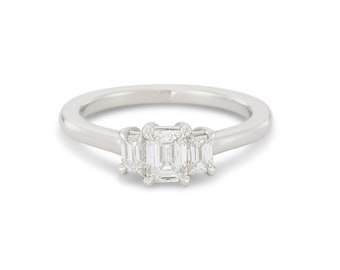 Three Emerald Cut Diamond Engagement Ring, 0.80 Carats