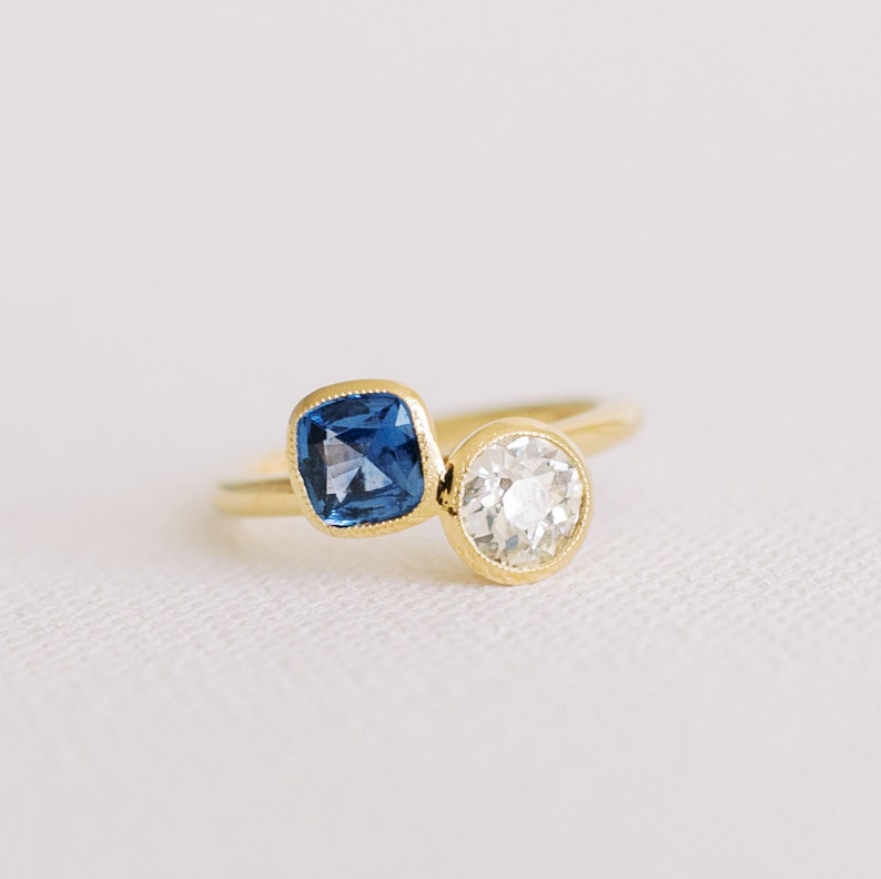 Modern Moi Et Toi Engagement Ring, Two Stone Engagement Ring, Repurposed Old European Cut Diamond image 3