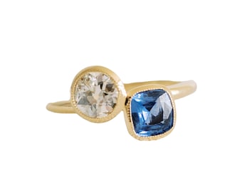 Modern Moi Et Toi Engagement Ring, Two Stone Engagement Ring, Repurposed Old European Cut Diamond