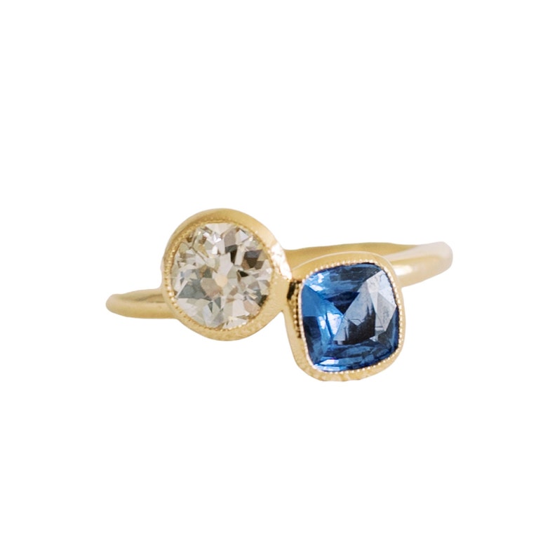 Modern Moi Et Toi Engagement Ring, Two Stone Engagement Ring, Repurposed Old European Cut Diamond image 1