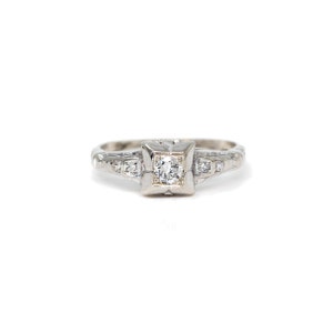 Vintage Engagement Ring, White Gold, Art Deco image 1