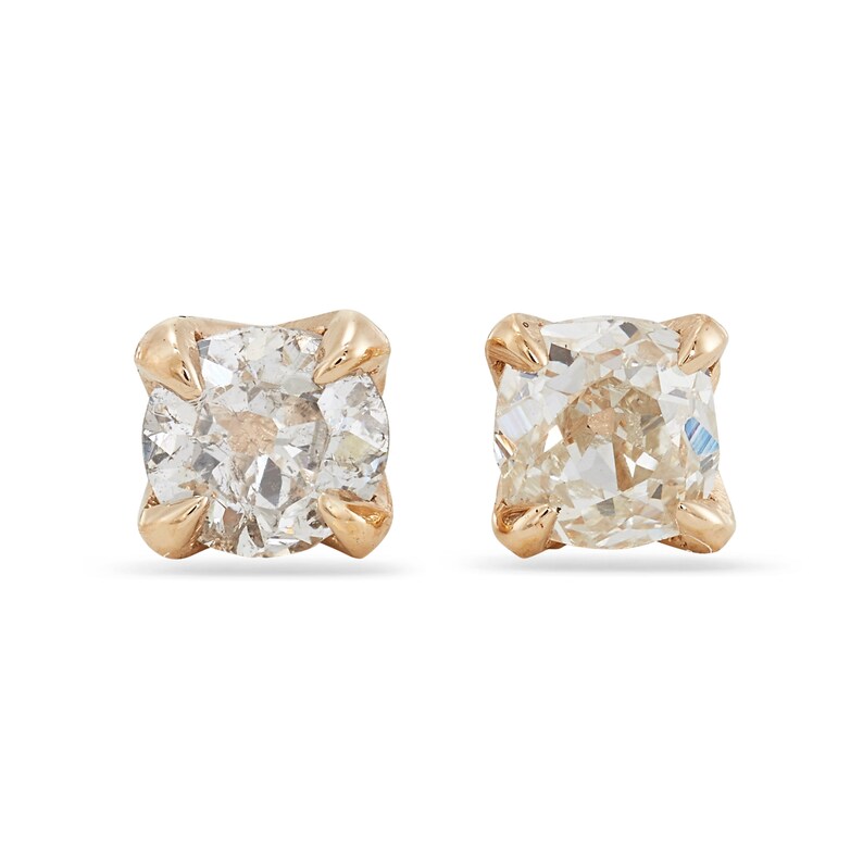 Repurposed Old European Diamond Stud Earrings Set in Modern Yellow Gold ...