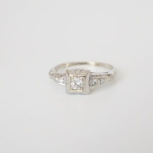 Vintage Engagement Ring, White Gold, Art Deco image 2