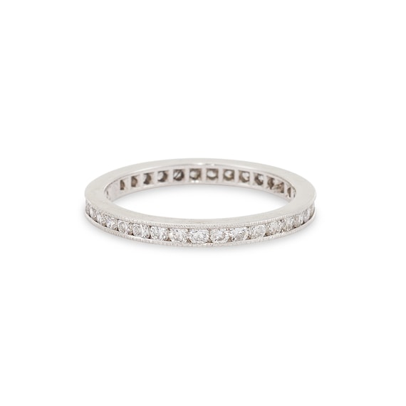 Vintage Diamond Eternity Band | Platinum Milgrain Ring, Size 5