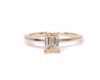 Custom Emerald Cut Champagne Diamond Engagement Ring In Yellow Gold, 1 Carat Diamond