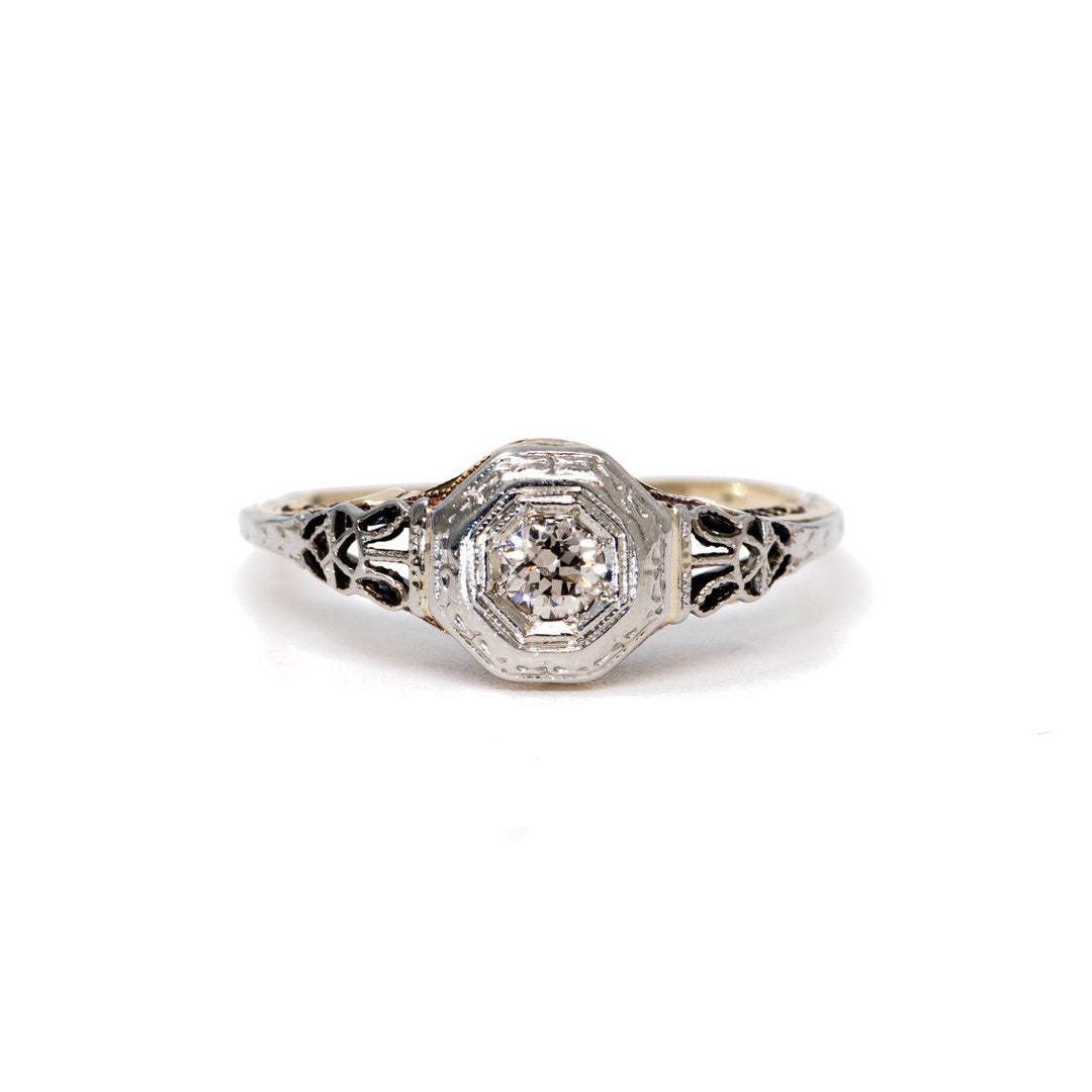 Vintage Engagement Ring, Art Deco Rings, Diamond, Filigree, White Gold ...