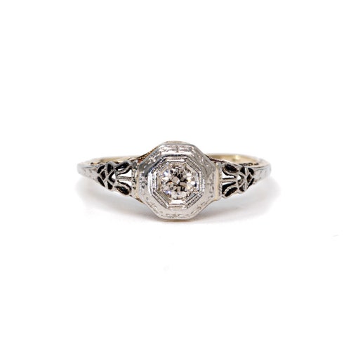 Antique Diamond Filigree White Gold Art Deco Engagement Ring - Etsy