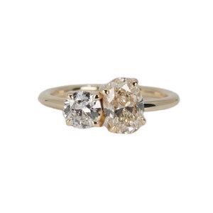 1.50 Carat Two Diamond Moi Et Toi Engagement Ring, Oval And Round Two Diamond Engagement Ring