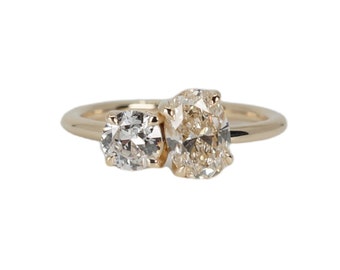 1.50 Carat Two Diamond Moi Et Toi Engagement Ring, Oval And Round Two Diamond Engagement Ring