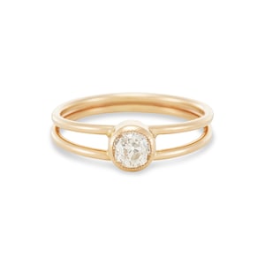 Antique Diamond Split Shank Engagement Ring, 14k Yellow Gold