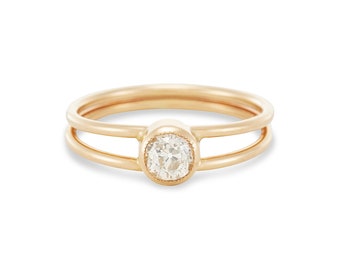 Split Shank Engagement Ring, Double Band Engagement Ring, Repurposed Vintage Old European Cut Diamond