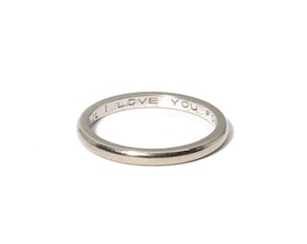 Aliança de casamento vintage de 1978, ouro branco 18k, gravada, eu te amo para sempre