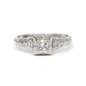 Vintage Engagement Ring, White Gold, Art Deco