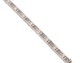 Vintage Art Deco Diamond Filigree Bracelet, 14k White Gold