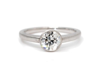 Repurposed Vintage Old European Cut Diamond Engagement Ring, Modern Platinum Bezel Setting