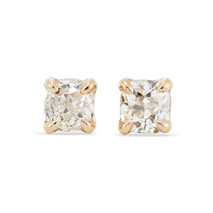 Repurposed Old Mine Cut Diamond Stud Earrings, 14k Yellow Gold, 0.82 Carats