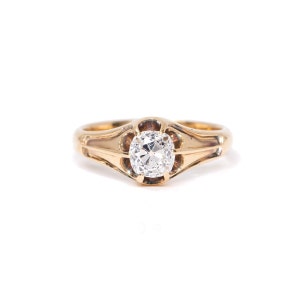 Antique Engagement Ring, Victorian Ring, Old Mine Cut Diamond Ring In 18k Yellow Gold Ring