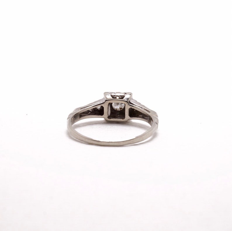 Vintage Engagement Ring, White Gold, Art Deco image 7